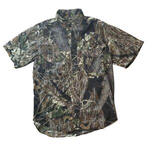 Remington Shirt Large Breakup Camo Mossy Oak Outdoor Hunting Wood Vented Short